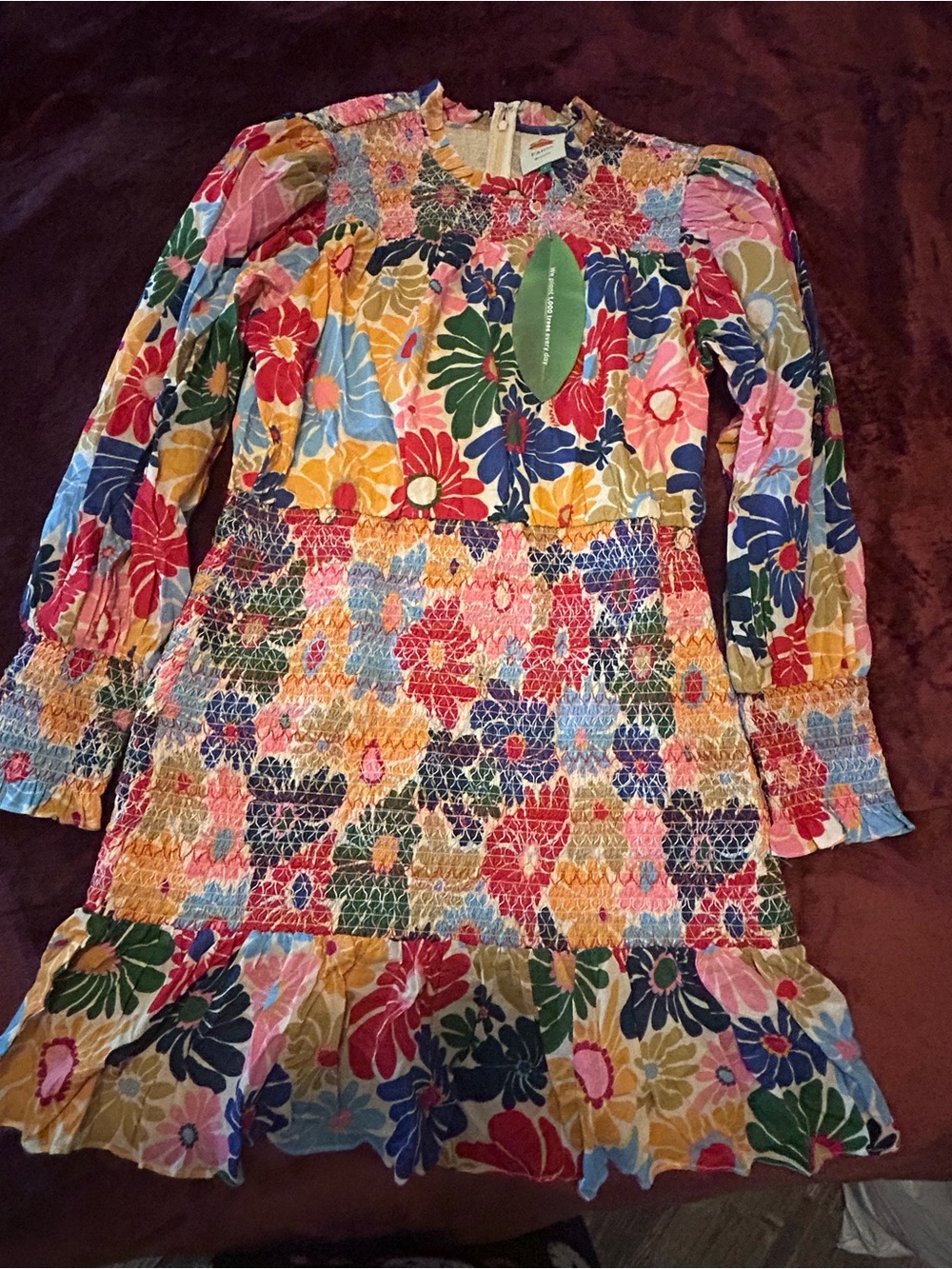 FARM Rio Colorful Floral Smocked Mini Dress in Red, Yellow, Blue & Pink - Picture 4 of 6